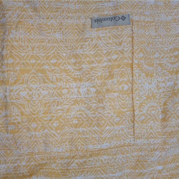 Columbia Button Up Shirt Mens Large L Yellow Cotton Pocket Logo Outdoor - Picture 3 of 7